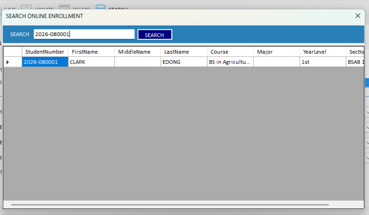 Figure 3.15. Double-click the student record to select it.