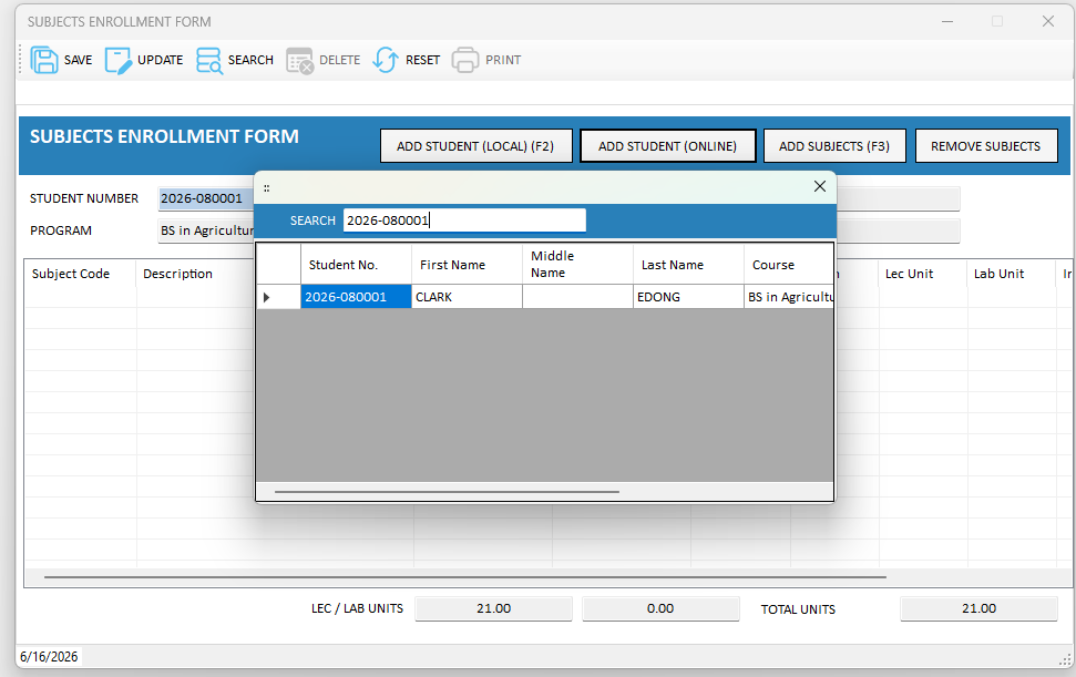 Figure 4.12. Selecting the student record.